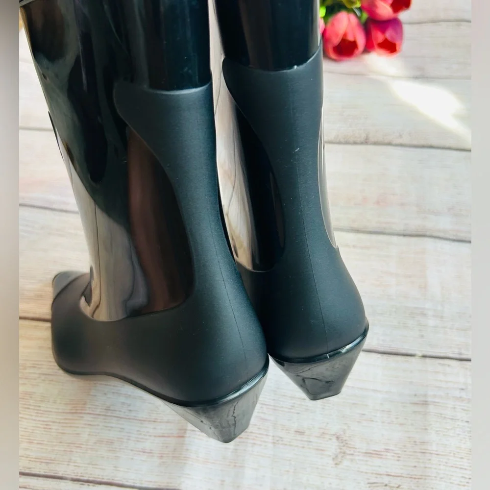 Jeffrey Campbell Black Glossy Short Rain Boots